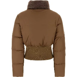 Short Padded Down Jacket With Shearling Collar