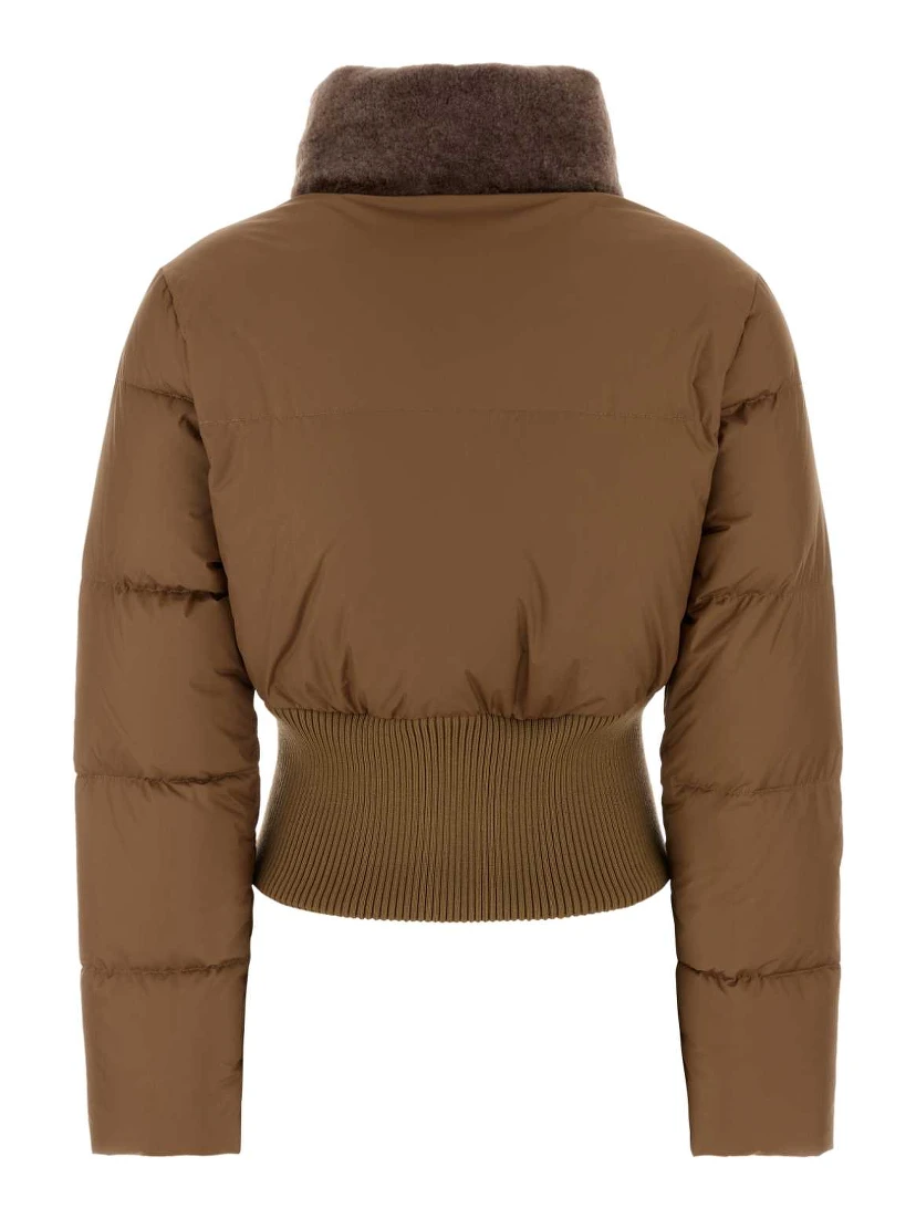 Short Padded Down Jacket With Shearling Collar