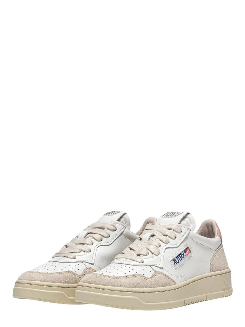 Sneakers Medalist Low In Pelle Bianca, Powder E Suede Beige