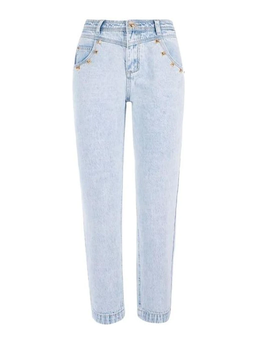 Light Blue Cotton Boyfriend Jeans