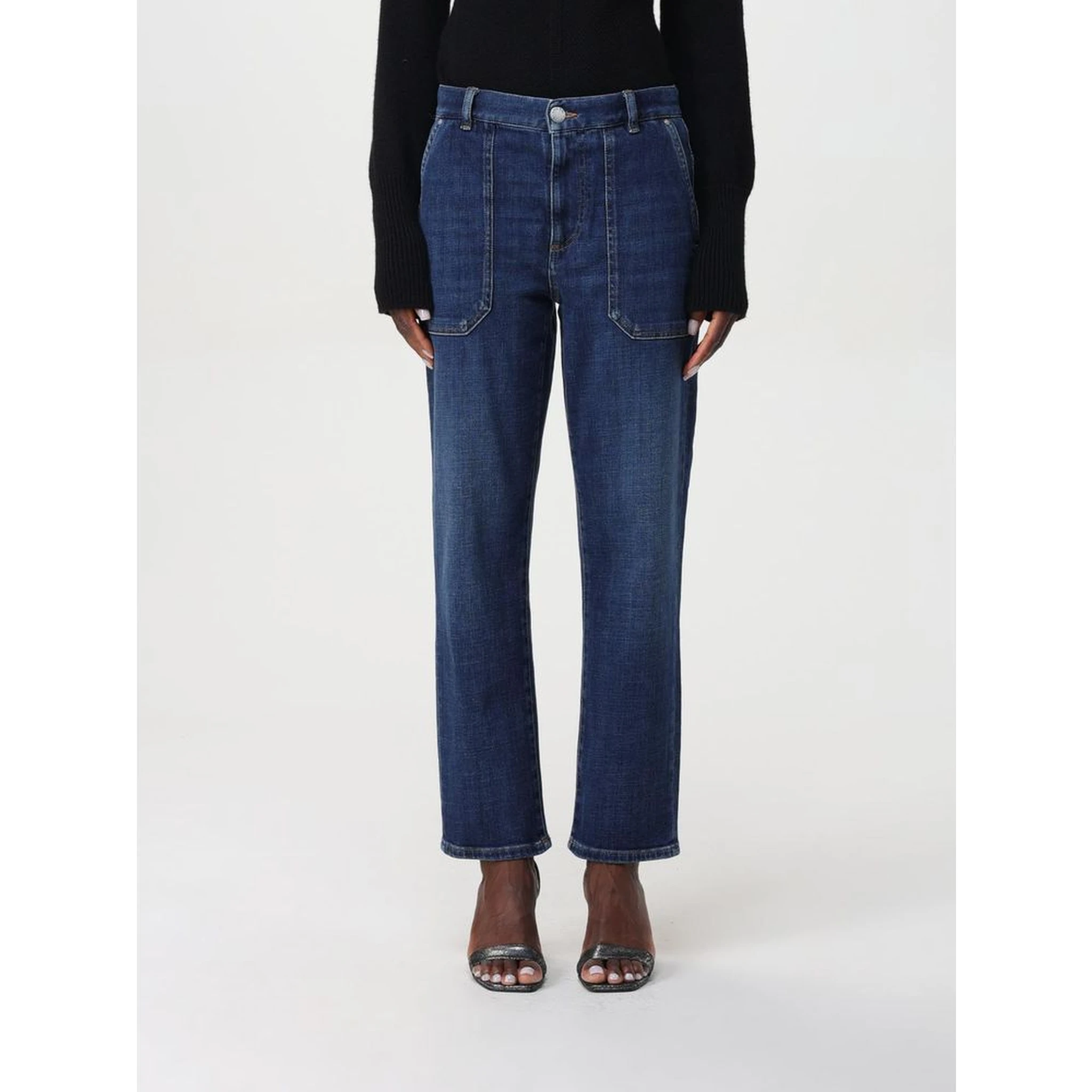 Blue Denim Straight-Leg Jeans