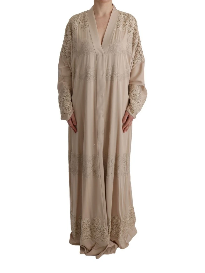 Beige Silk Full-Length Jacket
