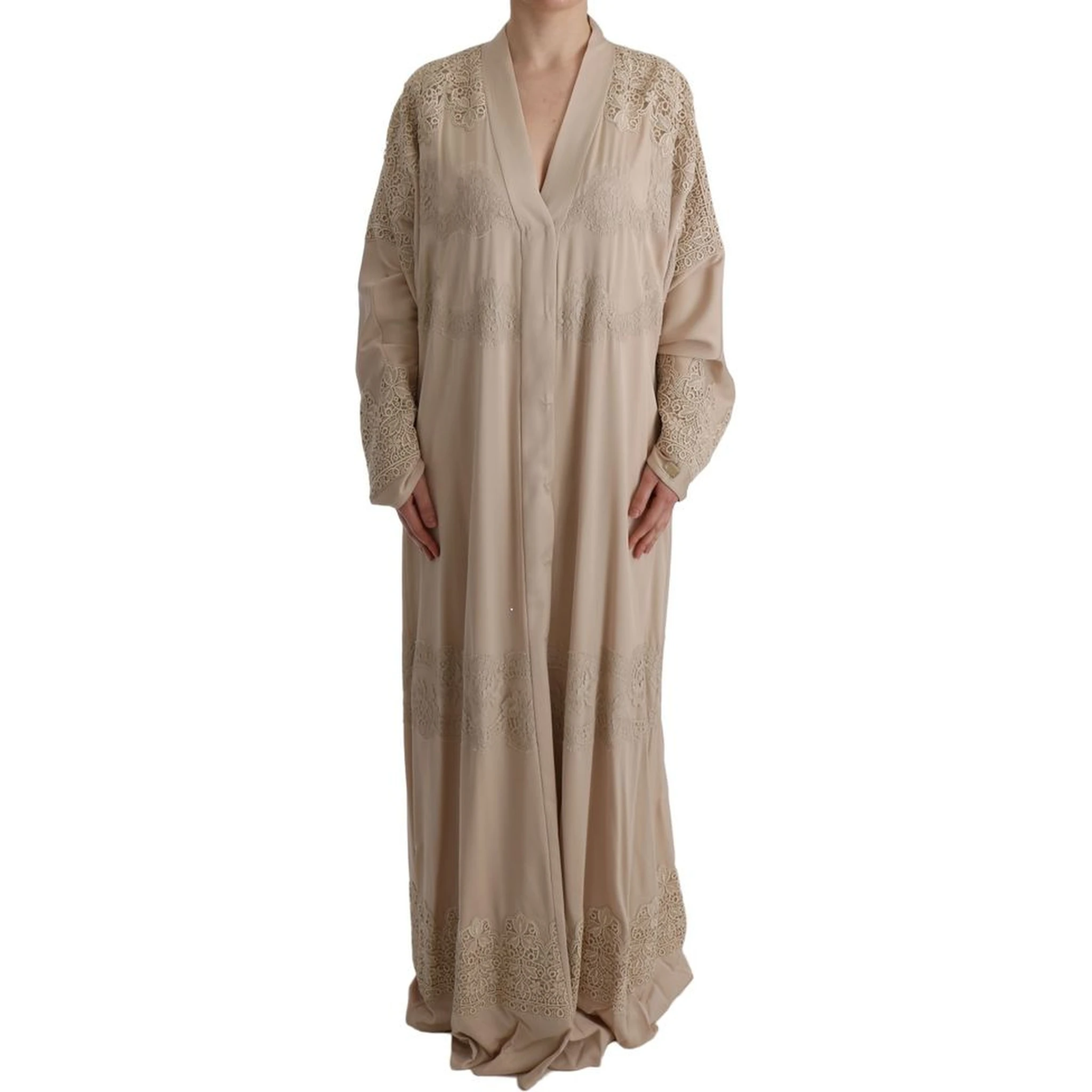 Beige Silk Full-Length Jacket
