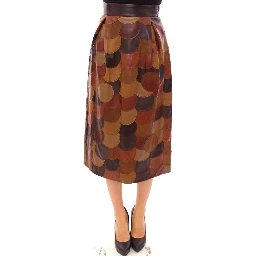 Brown Lamb Leather Midi Skirt