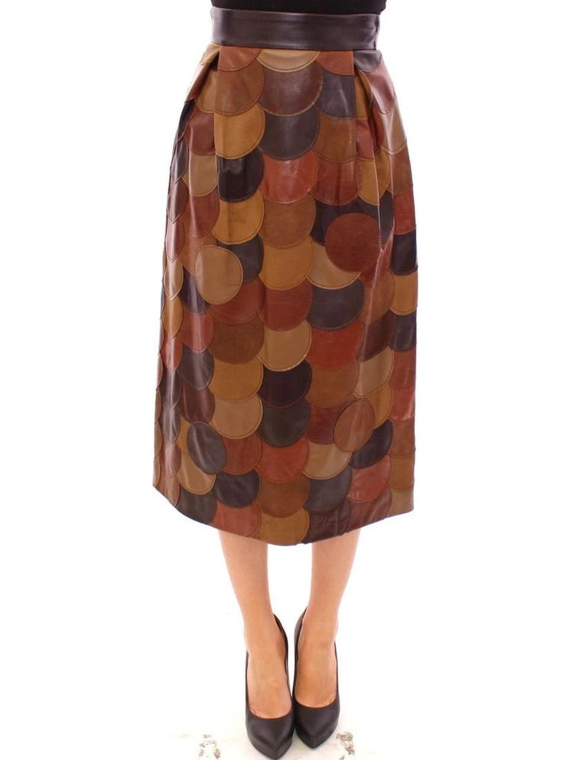 Brown Lamb Leather Midi Skirt