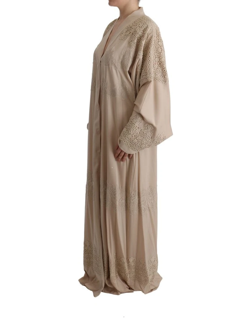 Beige Silk Full-Length Jacket