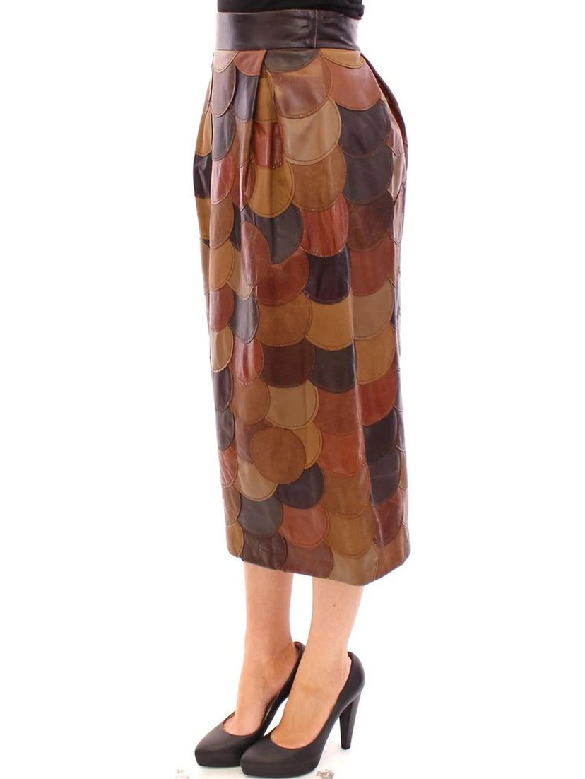 Brown Lamb Leather Midi Skirt