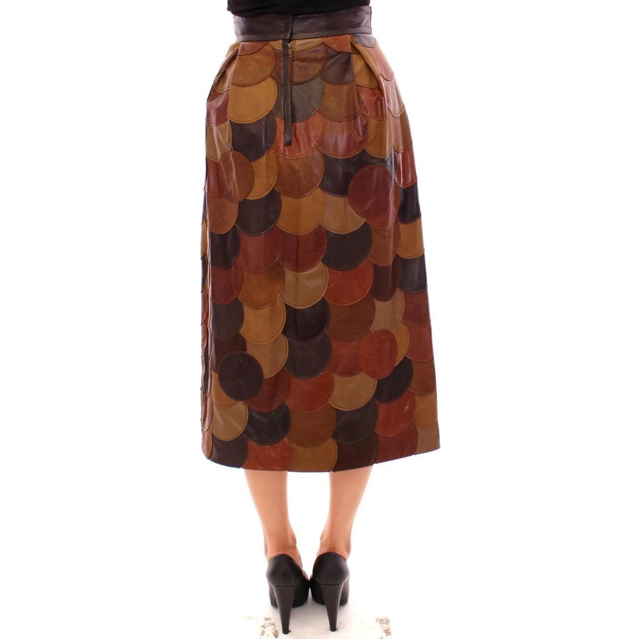 Brown Lamb Leather Midi Skirt
