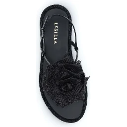 Black Calf Leather Bos Taurus Flat Sandals