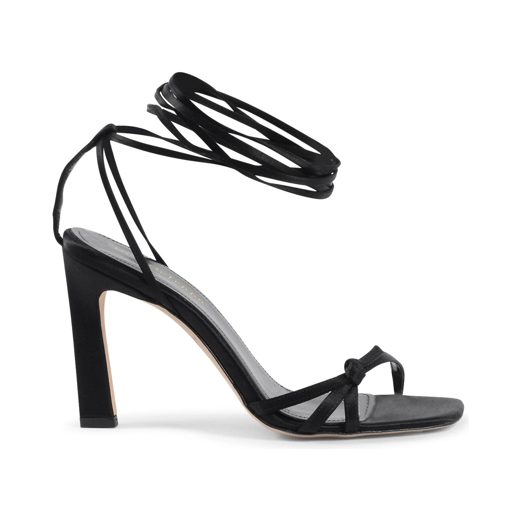 Black Satin Strap-On Sandals