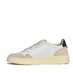 Sneakers Medalist Low In Pelle Bianca, Blu E Suede Beige