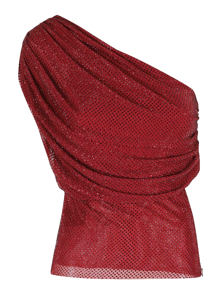 BURGUNDY RHINESTONE DRAPE TOP