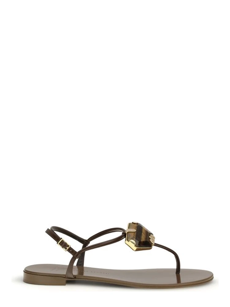 Brown Stainless Steel Flat Sandals