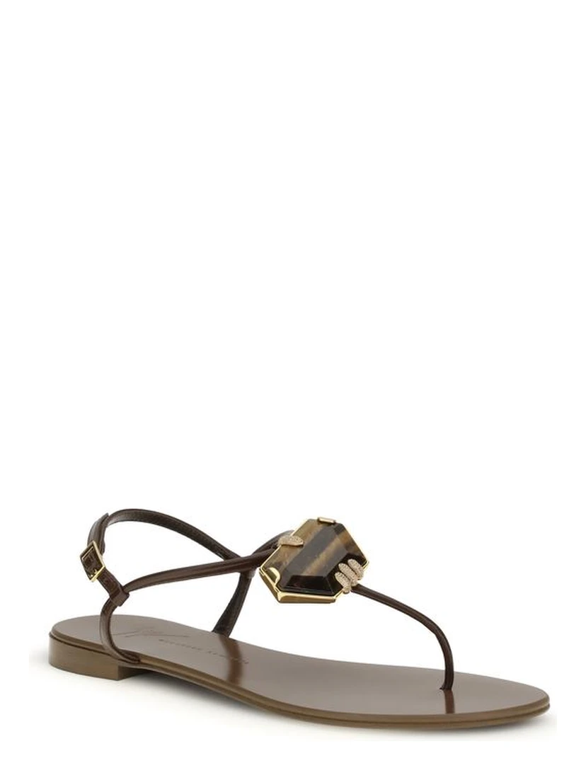 Brown Stainless Steel Flat Sandals