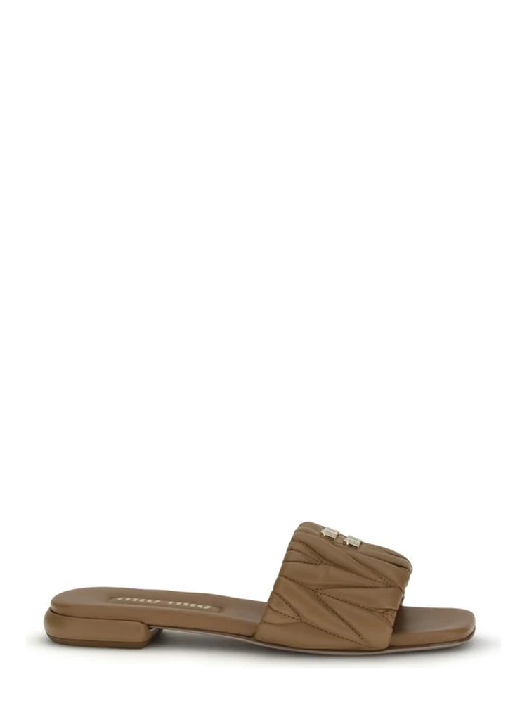 Beige Calf Leather Bos Taurus Flat Sandals