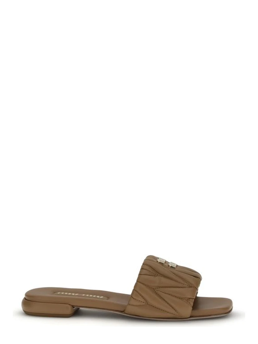 Beige Calf Leather Bos Taurus Flat Sandals