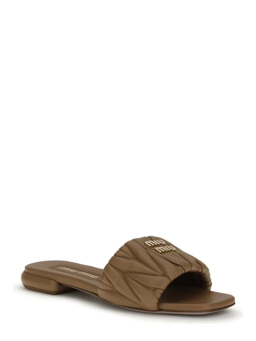 Beige Calf Leather Bos Taurus Flat Sandals