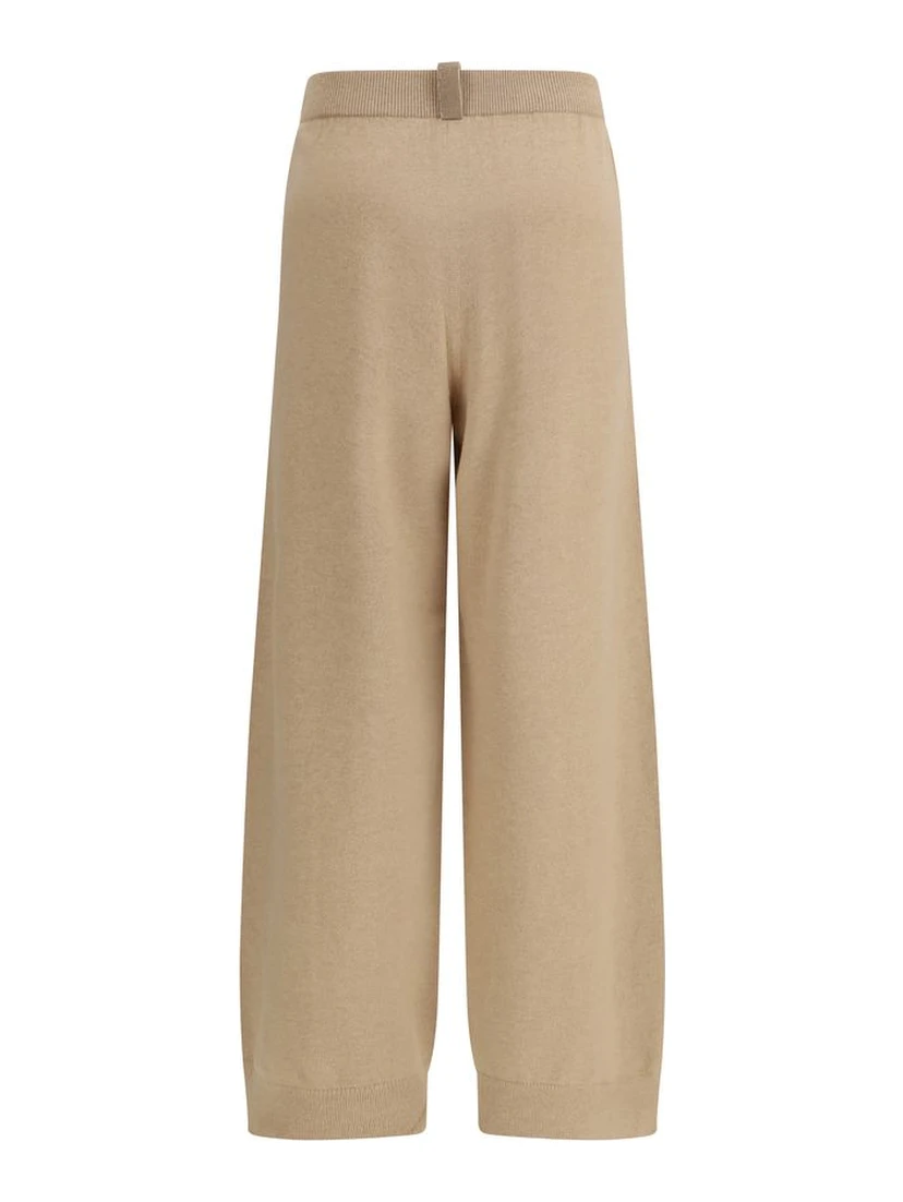 Beige Fleece Wool Casual Pants