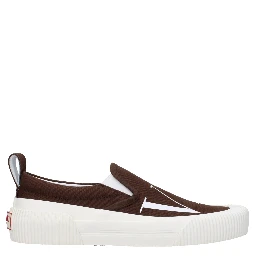 Brown Fabric Slip-On Loafers