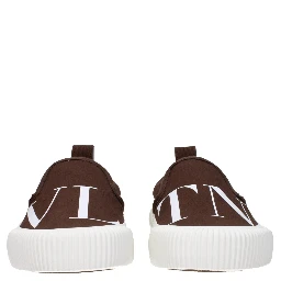 Brown Fabric Slip-On Loafers