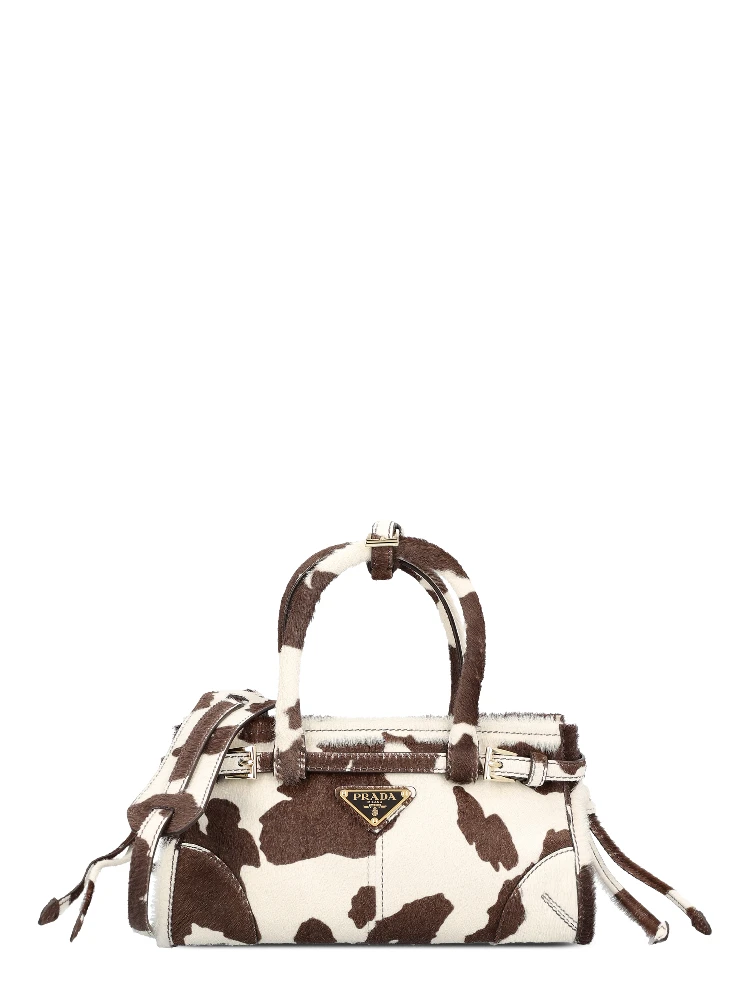 White and dark brown animal print Prada Bonnie mini handbag