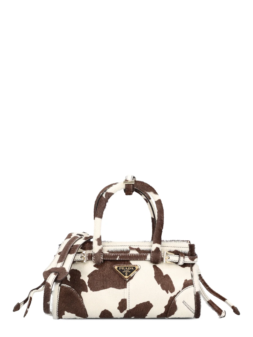 White and dark brown animal print Prada Bonnie mini handbag