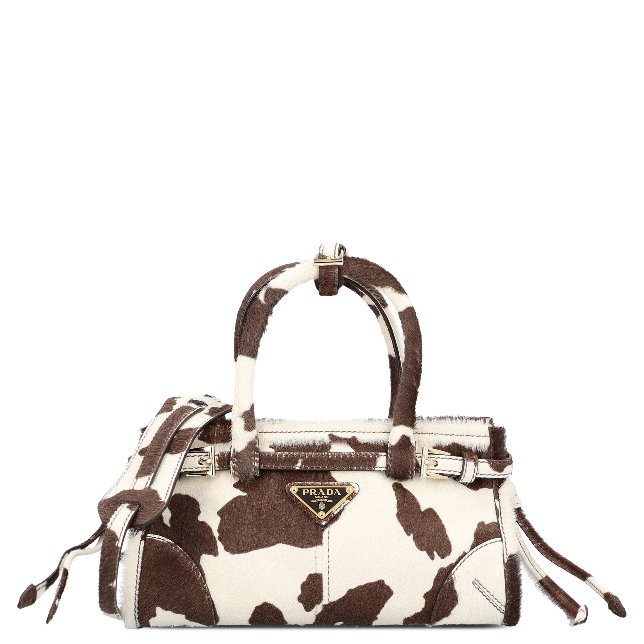 White and dark brown animal print Prada Bonnie mini handbag