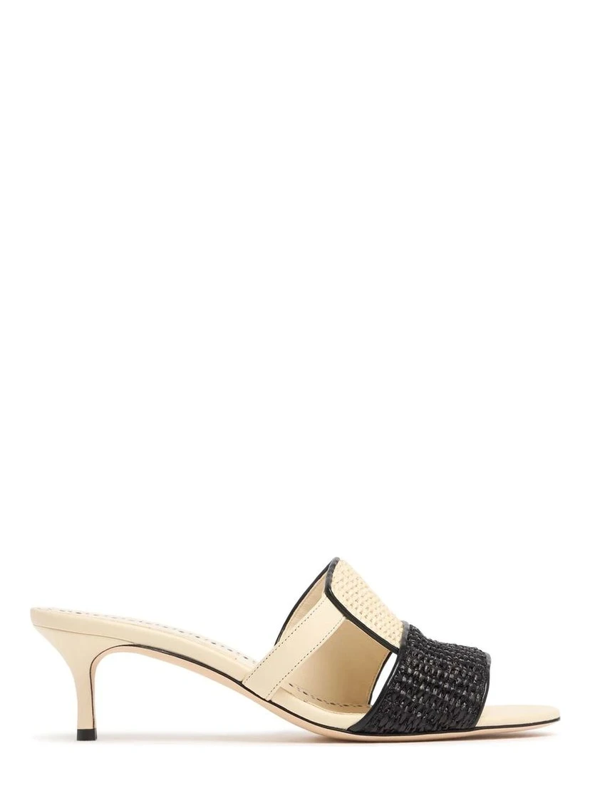 Beige Leather Flat Sandals