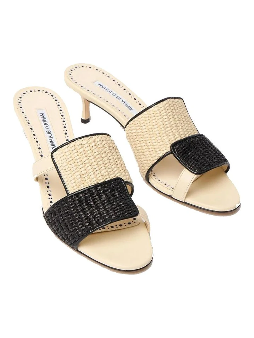 Beige Leather Flat Sandals