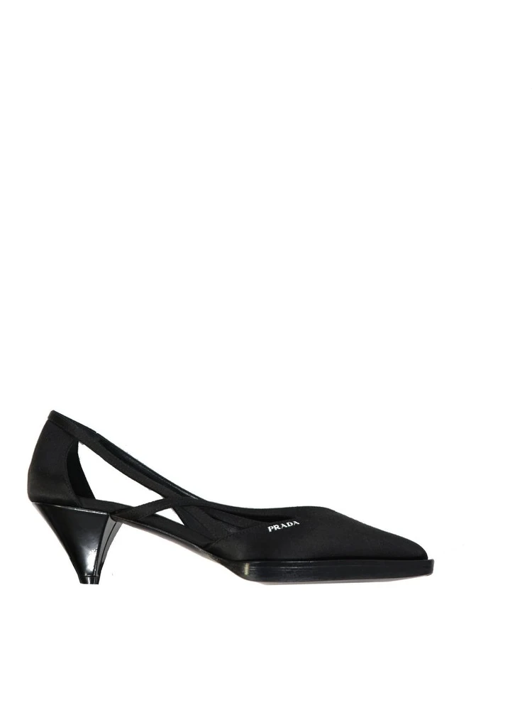 Black Silk Mid Heel Pumps