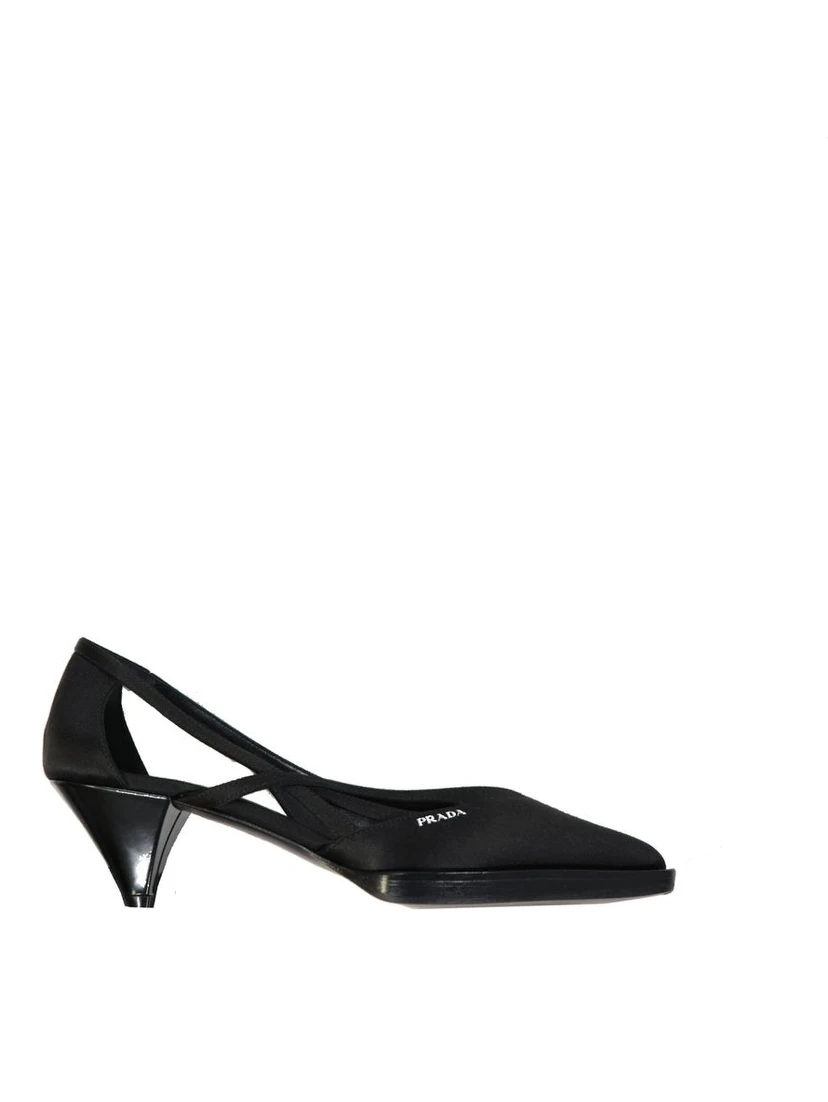 Black Silk Mid Heel Pumps