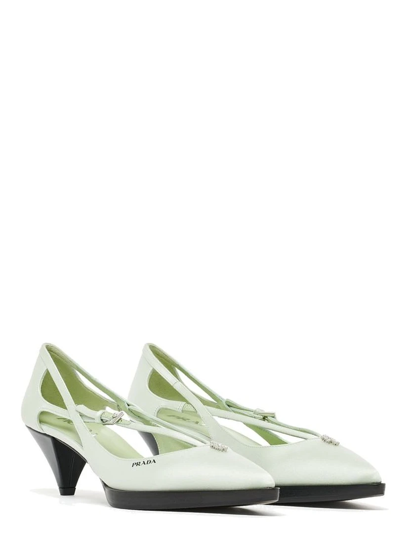 Bicolor Silk Mid Heel Pumps