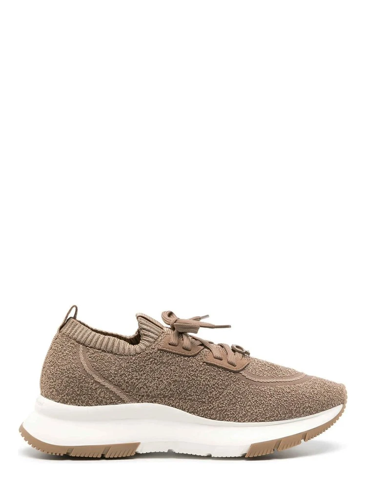 Brown Fabric Athletic Sneakers