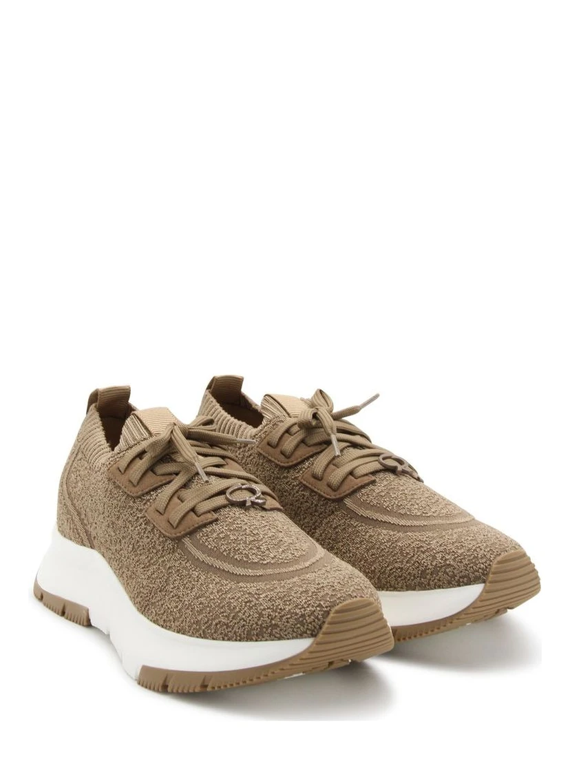 Brown Fabric Athletic Sneakers