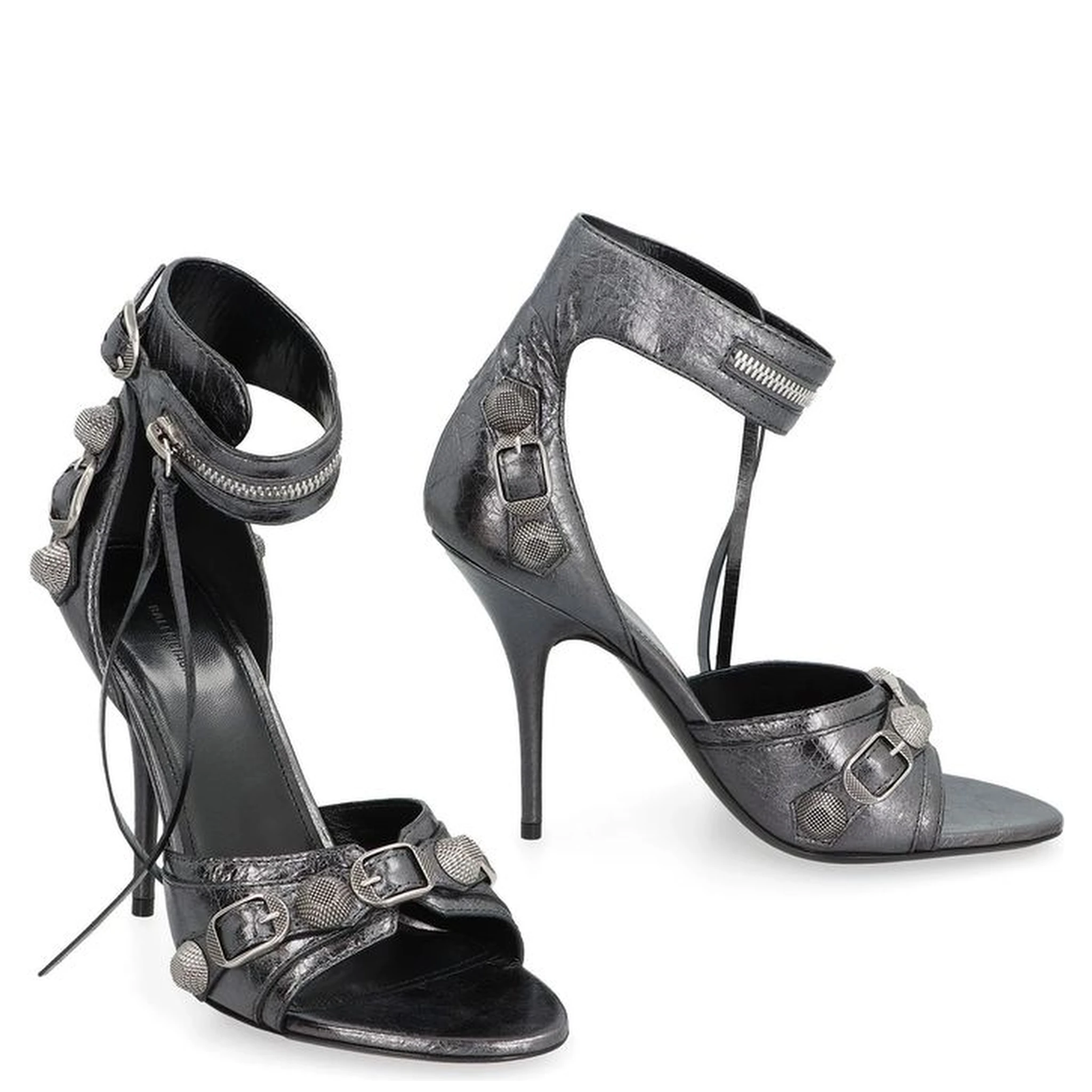 Gray Calfskin Stiletto Heel Sandals
