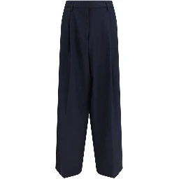 Blue Polyester Casual Pants