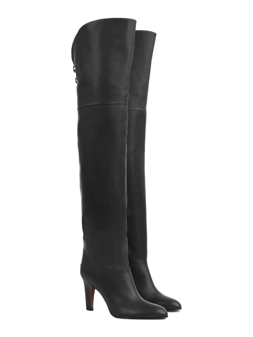 Black Calfskin Over The Knee