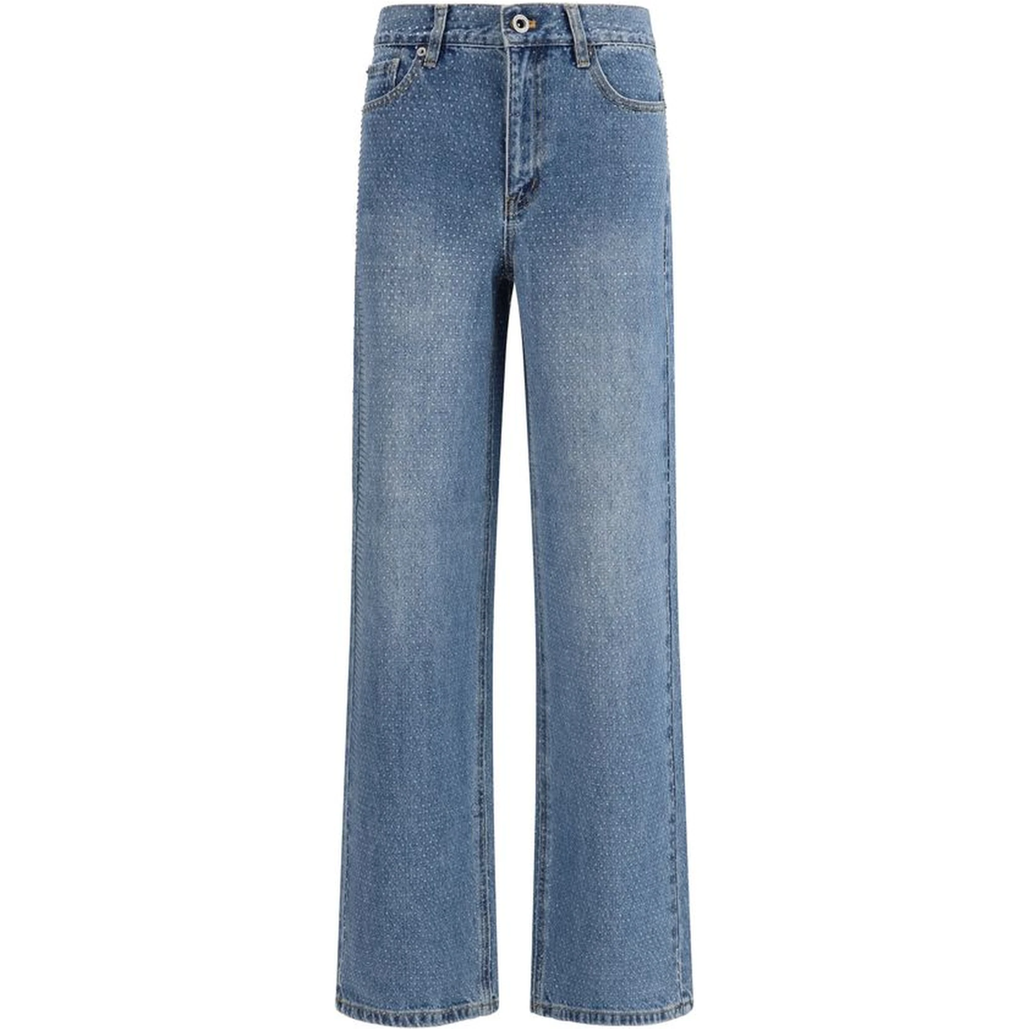 Blue Cotton Straight-Leg Jeans