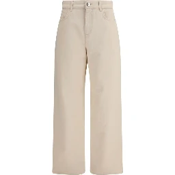 Beige Cotton Casual Pants