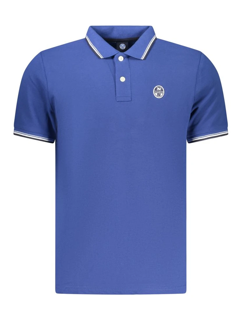Blue Cotton Men Polo Shirt