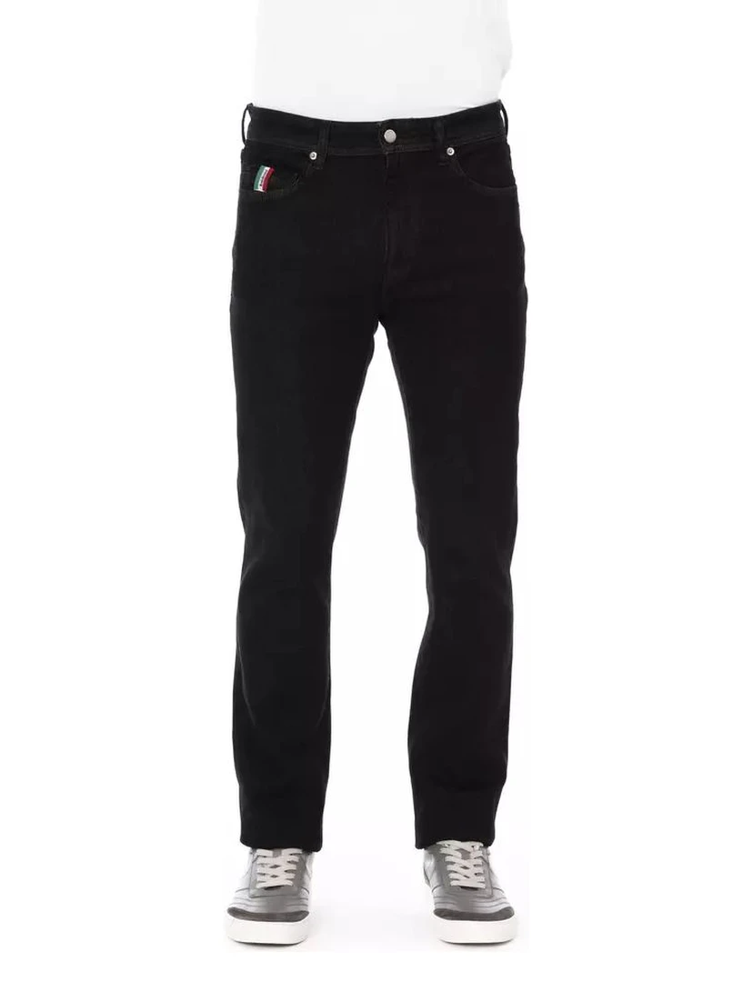 Black Cotton Straight-Leg Jeans