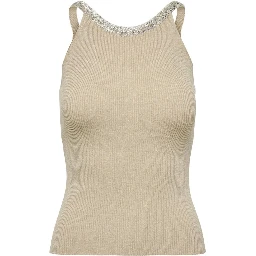 Beige Nylon  Elastane Tank Tops
