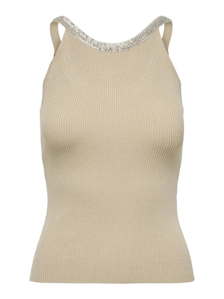 Beige Nylon  Elastane Tank Tops