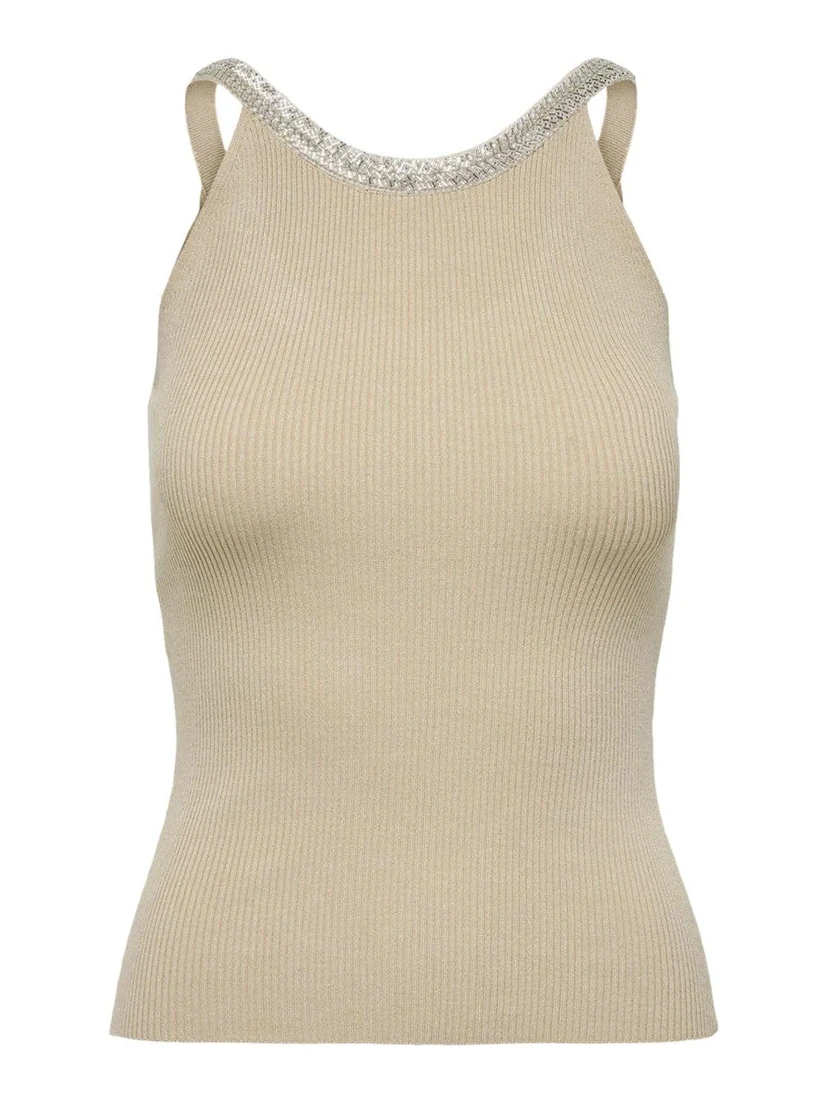 Beige Nylon  Elastane Tank Tops