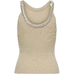 Beige Nylon  Elastane Tank Tops