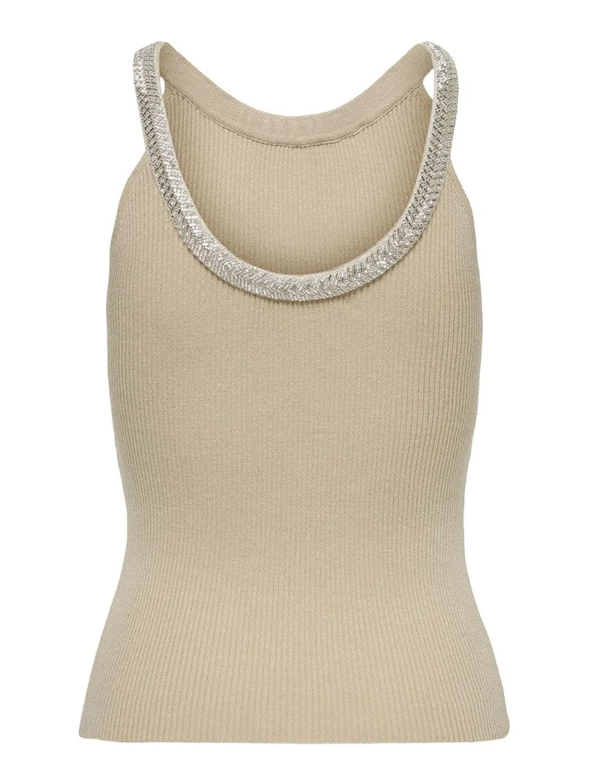 Beige Nylon  Elastane Tank Tops