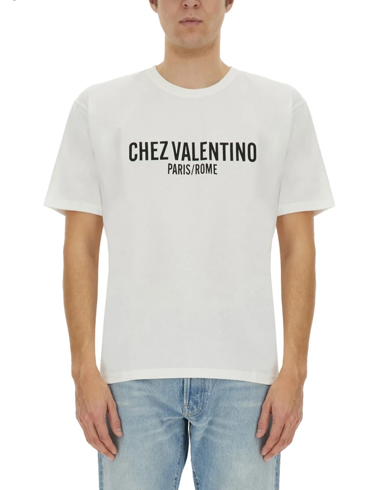 COTTON T-SHIRT WITH "CHEZ VALENTINO" PRINT