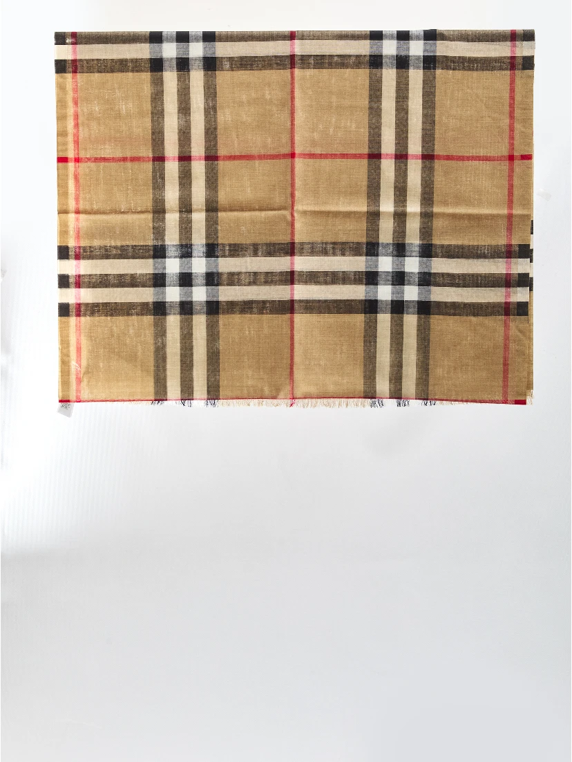 Check wool and silk scarf