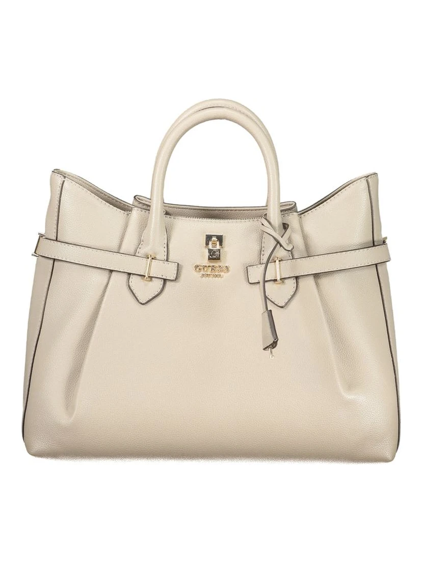 Beige Polyurethane Women's Handbag