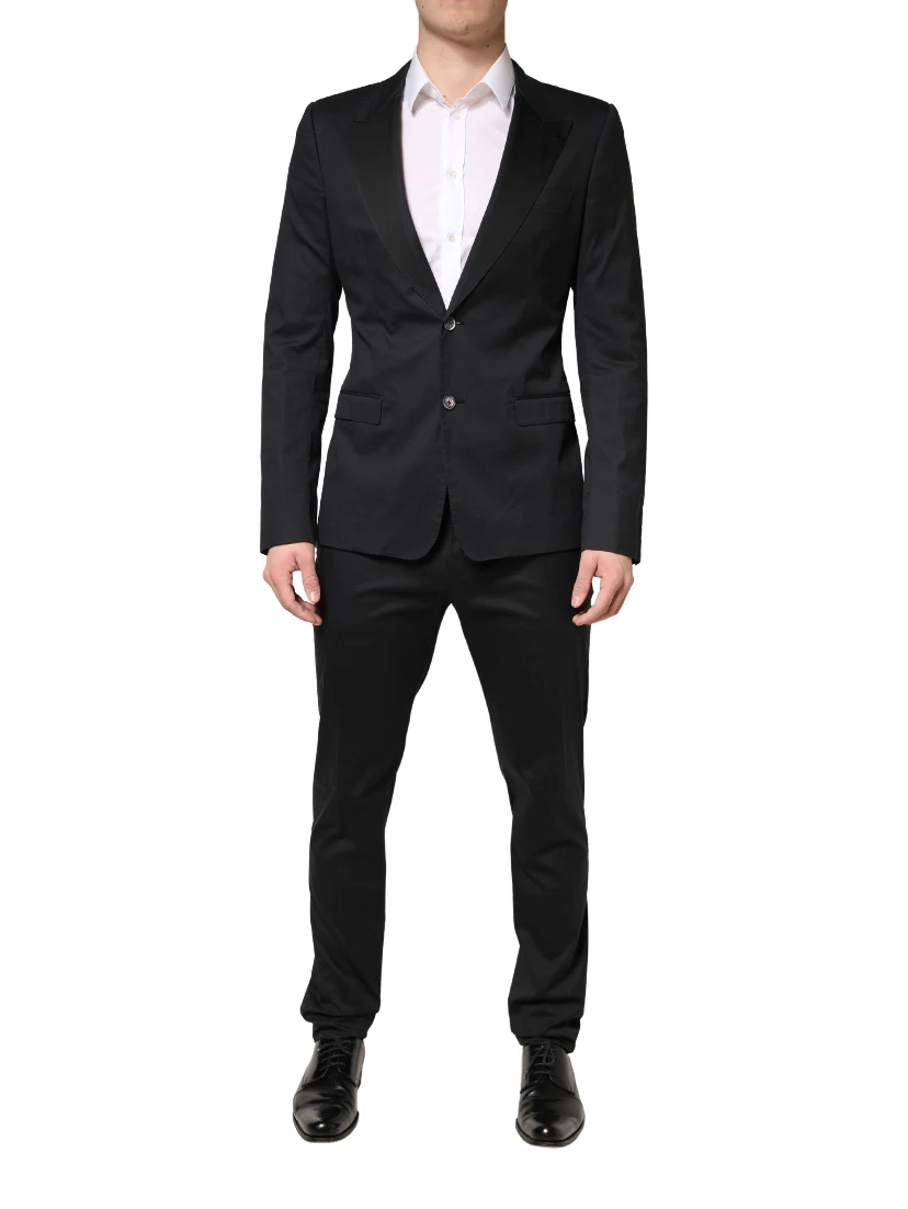 Black Cotton Single Breasted 2 Piece Suit